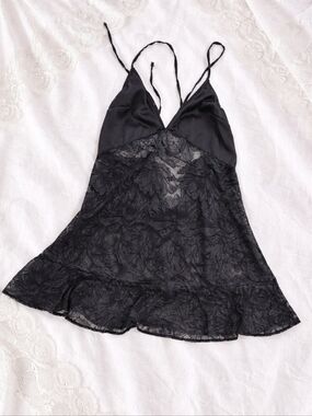 Auden Black Lace Slip Chemise Babydoll - Size XS